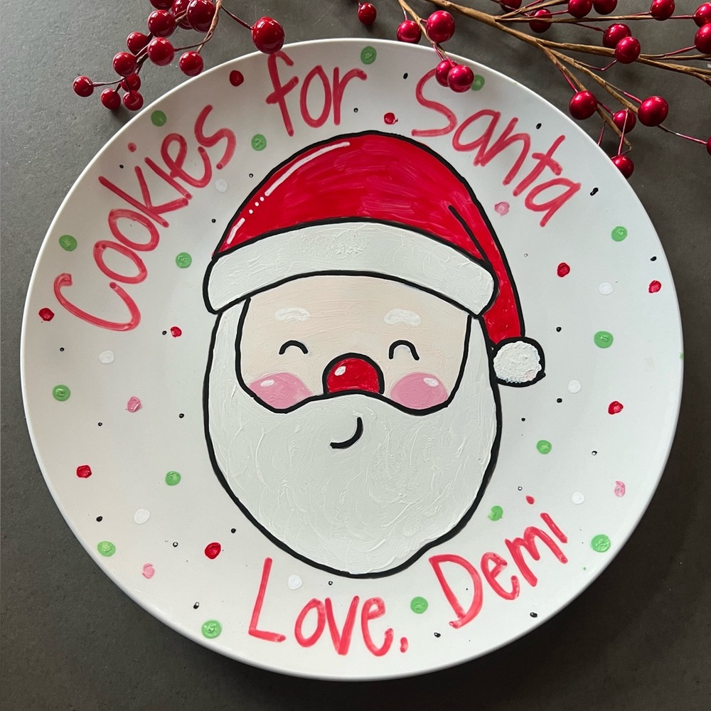 Personalized Festive Holiday Cookie Plate Set SANTAS COOKIES